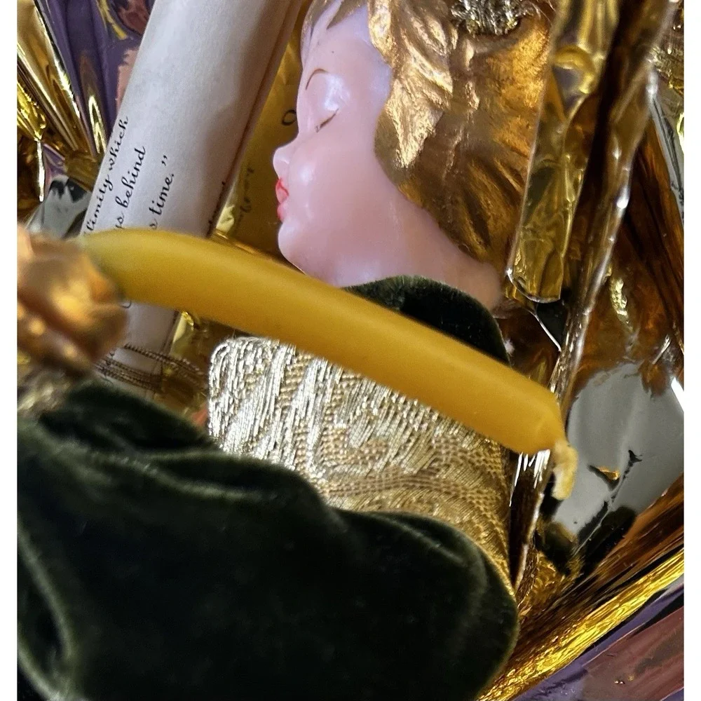 Vintage 1948 German Koestel Wax Angel In Green Dress 7